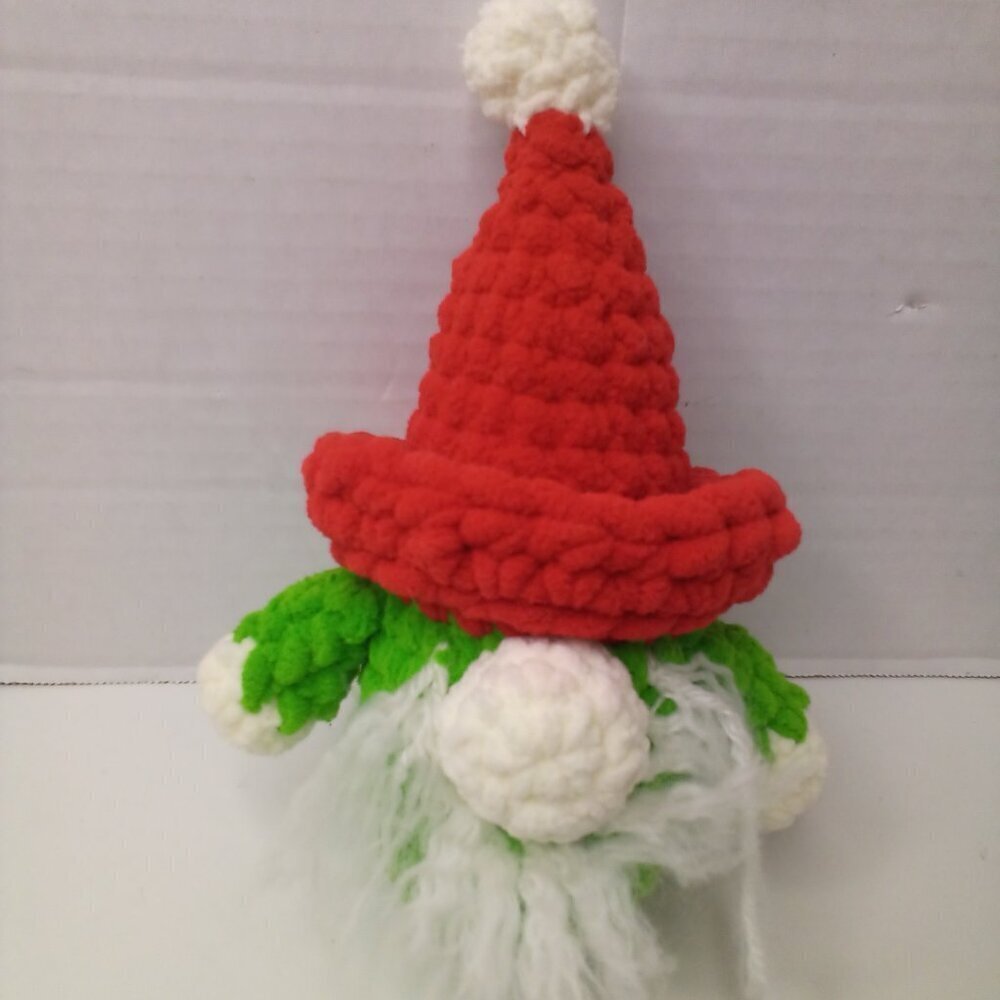 Crochet Gnome Elf Christmas Red Green 8" Handmade